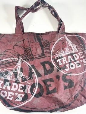 Trader Joe's Burgundy Tote Bag Reuseable Shopping Bag - Made in USA